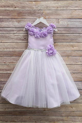 Dominique 208A-105L Dull Satin and Tulle Dress with Chiffon Flowers Sizes 14-16