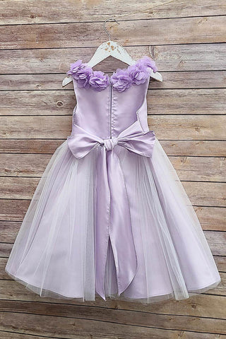 Dominique 208A-105L Dull Satin and Tulle Dress with Chiffon Flowers Sizes 14-16