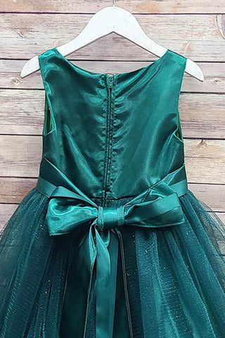 Reese 311 Hunter Green Satin and Tulle Dress with Sash and Flower Size 2-12