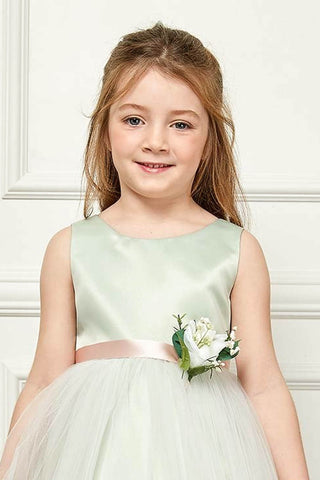 Antonia 208A Dull Satin and Tulle Dress with Pin-On Flower Sizes 2-12