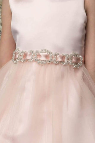 May 208A-108 Satin and Tulle dress with Sparkly Rhinestone belt with satin sash Sizes 2-12