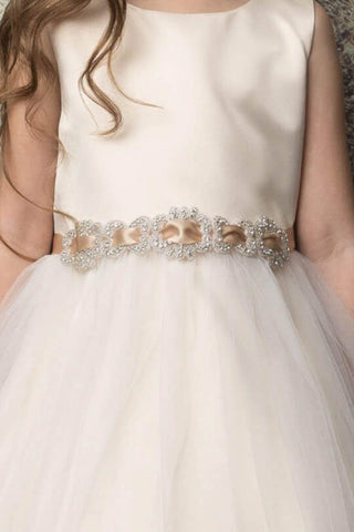 May 208A-108 Satin and Tulle dress with Sparkly Rhinestone belt with satin sash Sizes 2-12