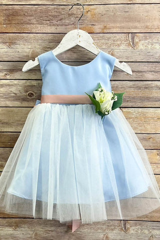 Jacqueline 208B Baby Dull Satin and Tulle Dress with Pin-On Flower