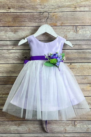 Jacqueline 208B Baby Dull Satin and Tulle Dress with Pin-On Flower