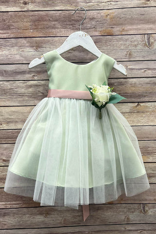 Jacqueline 208B Baby Dull Satin and Tulle Dress with Pin-On Flower