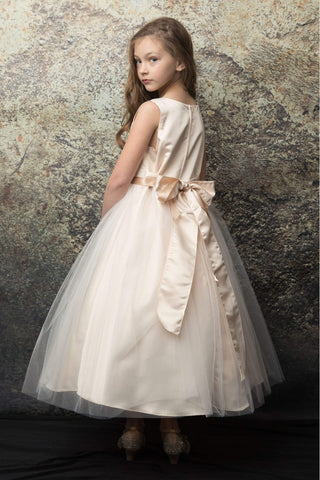 May 208A-108L Satin and Tulle dress with Sparkly Rhinestone belt with satin sash Sizes 14-16