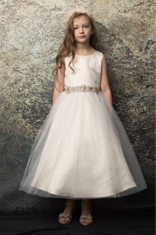 May 208A-108 Satin and Tulle dress with Sparkly Rhinestone belt with satin sash Sizes 2-12