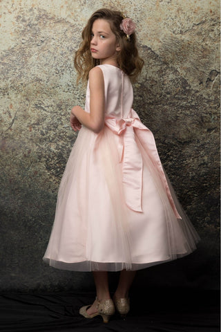 May 208A-108 Satin and Tulle dress with Sparkly Rhinestone belt with satin sash Sizes 2-12