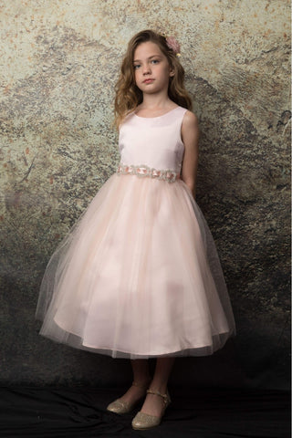 May 208A-108 Satin and Tulle dress with Sparkly Rhinestone belt with satin sash Sizes 2-12