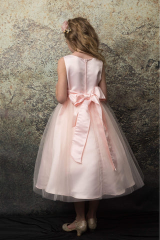 May 208A-108 Satin and Tulle dress with Sparkly Rhinestone belt with satin sash Sizes 2-12