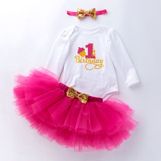 0-24M Baby Girls Set 1st Birthday Bodysuit, Mesh Tutu Skirt & Headband
