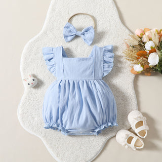 0-18M  Baby Solid Color Flutter Sleeve Bodysuit