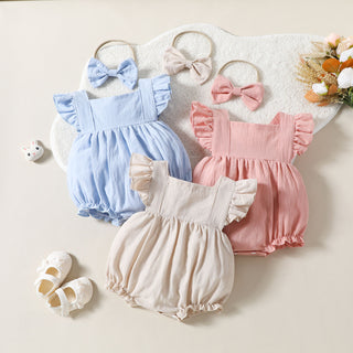 0-18M  Baby Solid Color Flutter Sleeve Bodysuit