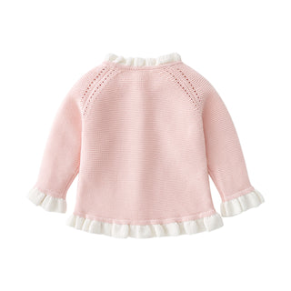 Toddler Girls Flower Ruffle Hem Button Cardigan Knitted Jacket