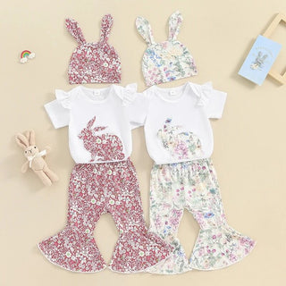 Baby 3pcs Easter Bunny Printed Bodysuit , Pants & Bunny Hat