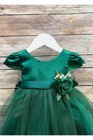 Annamaria 212B-A1 Hunter Green Satin and Tulle Baby Dress