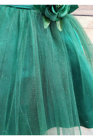 Annamaria 212B-A1 Hunter Green Satin and Tulle Baby Dress