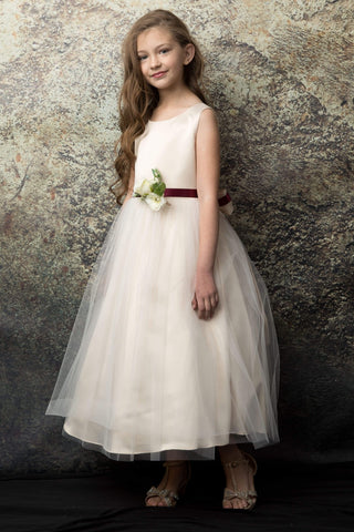 Antonia 208A-L Dull Satin and Tulle Dress with Pin-On Flower Sizes 14-16