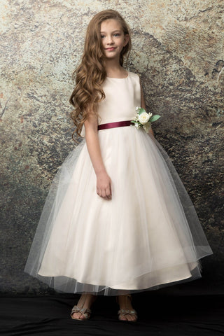 Antonia 208A Dull Satin and Tulle Dress with Pin-On Flower Sizes 2-12