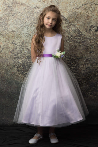 Antonia 208A Dull Satin and Tulle Dress with Pin-On Flower Sizes 2-12