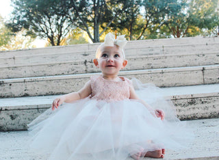 Marion 524B Blush Pink Lace Illusion Baby Dress