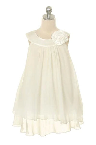 Piper 255 Chiffon Girls Dress with Satin Neckline