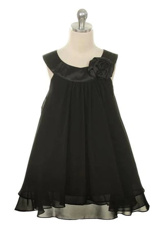 Piper 255 Chiffon Girls Dress with Satin Neckline