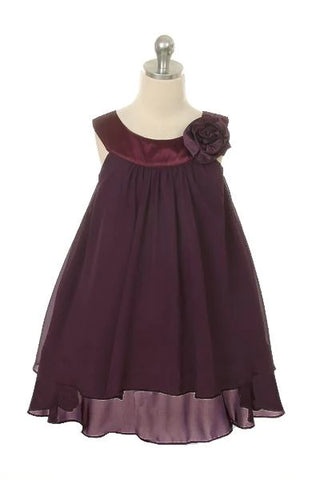 Piper 255 Chiffon Girls Dress with Satin Neckline