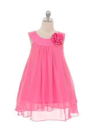 Piper 255 Chiffon Girls Dress with Satin Neckline