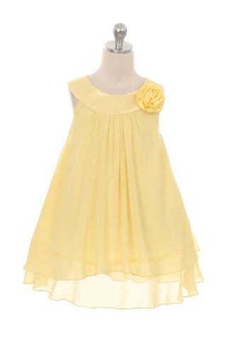 Piper 255 Chiffon Girls Dress with Satin Neckline