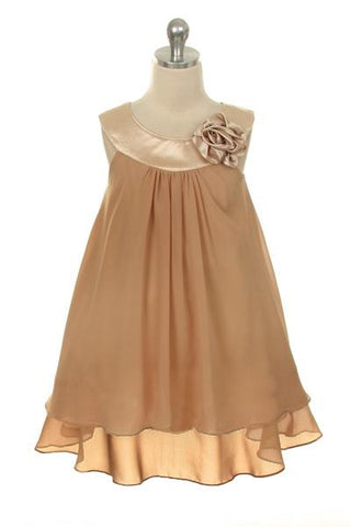 Piper 255 Chiffon Girls Dress with Satin Neckline