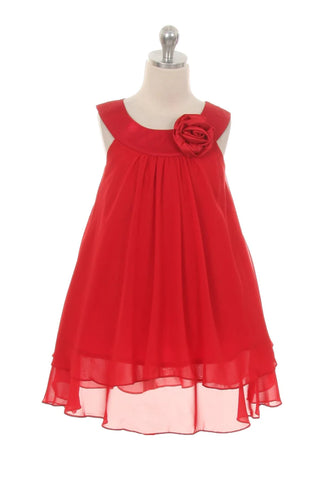 Piper 255 Chiffon Girls Dress with Satin Neckline