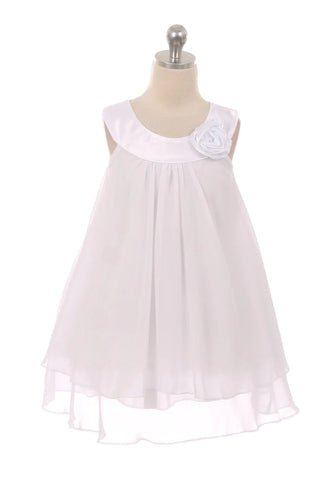 Piper 255 Chiffon Girls Dress with Satin Neckline