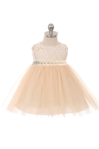 Abby 456B-B Lace Baby Dress w/Mesh Pearl Trim