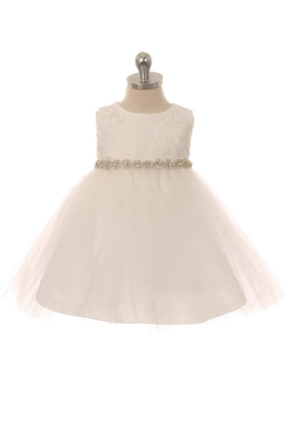 Marianna 456B-A Lace Baby Dress with Rhinestone Trim