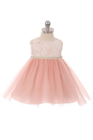 Ashelynne 456B-C Lace Baby Dress w/Thick Pearl Trim