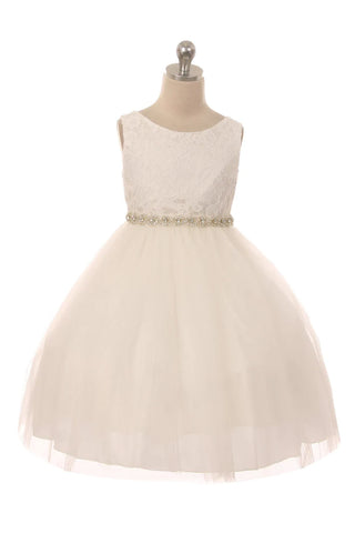 456-A Lace Girls Dress with Rhinestone Trim