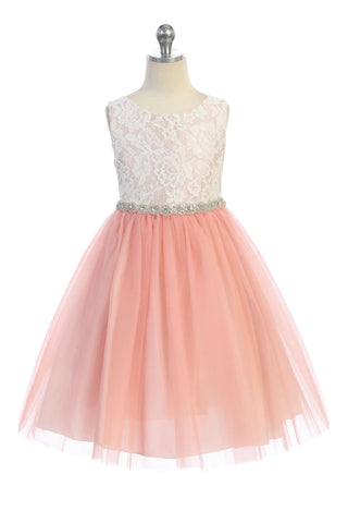 456-A Lace Girls Dress with Rhinestone Trim