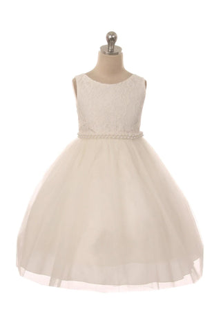 456-C Lace Girls Dress with Thick Pearl Trim