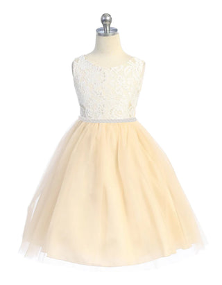 456-C Lace Girls Dress with Thick Pearl Trim