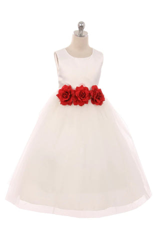 Anastasia (411F) Satin 3 Flower White Dress Size 2-14