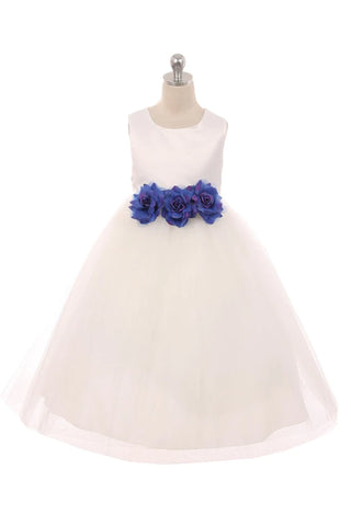 Anastasia (411F) Satin 3 Flower White Dress Size 2-14