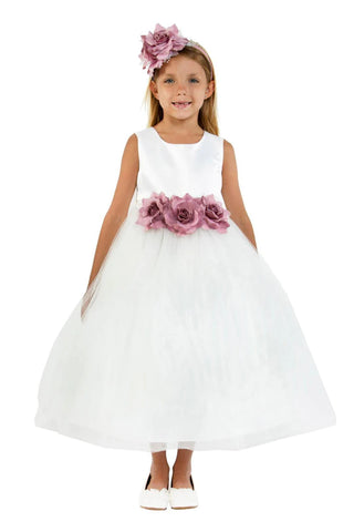 Anastasia (411F) Satin 3 Flower White Dress Size 2-14