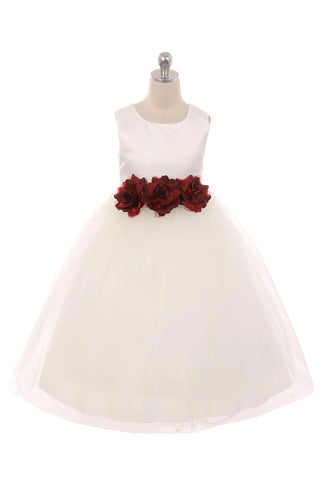 Anastasia (411F) Satin 3 Flower White Dress Size 2-14