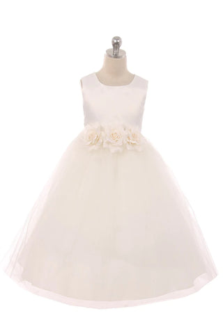 Anastasia (411F) Satin 3 Flower White Dress Size 2-14