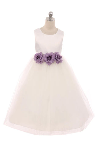 Anastasia (411F) Satin 3 Flower White Dress Size 2-14