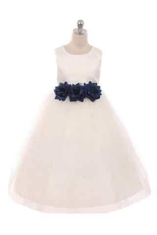 Anastasia (411F) Satin 3 Flower White Dress Size 2-14