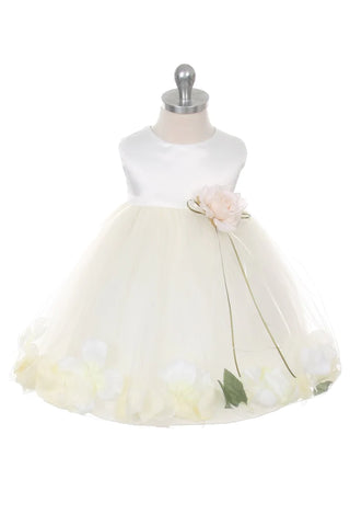 Halle 195B White Satin Flower Petal Baby Dress