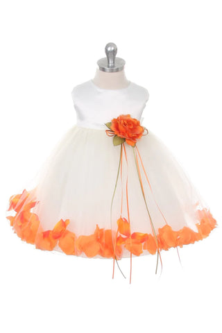 Halle 195B White Satin Flower Petal Baby Dress