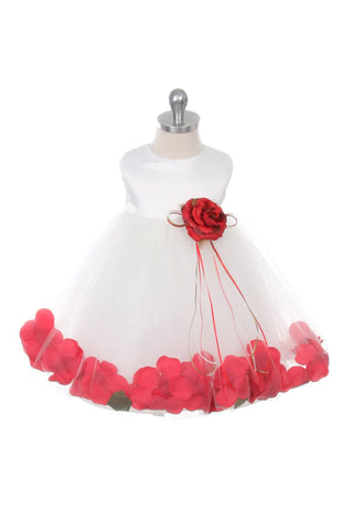 Halle 195B White Satin Flower Petal Baby Dress